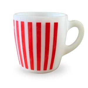 Vintage Hazel Atlas Red Candy Stripe Milk Glass Mug coffee tea